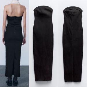 Zara black denim maxi dress strapless